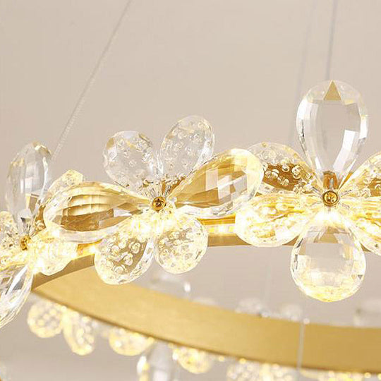 Modern Crystal Round Chandelier Lamp - Led Gold/Coffee Pendant Light Fixture In Warm/White 19.5/27.5