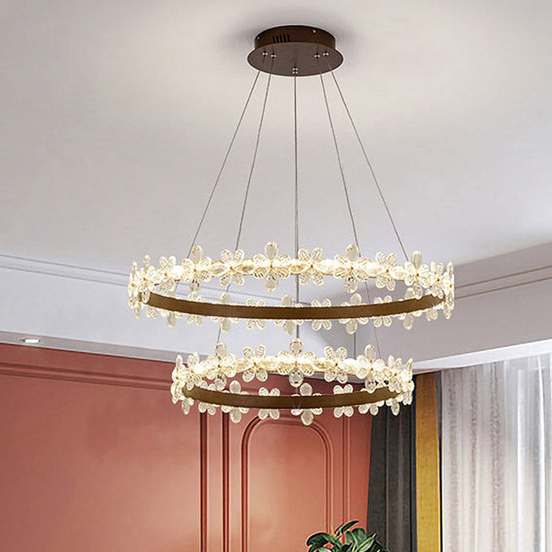 Modern Crystal Round Chandelier Lamp - Led Gold/Coffee Pendant Light Fixture In Warm/White 19.5/27.5