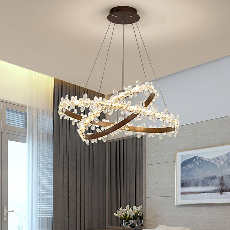 Modern Crystal Round Chandelier Lamp - Led Gold/Coffee Pendant Light Fixture In Warm/White 19.5/27.5