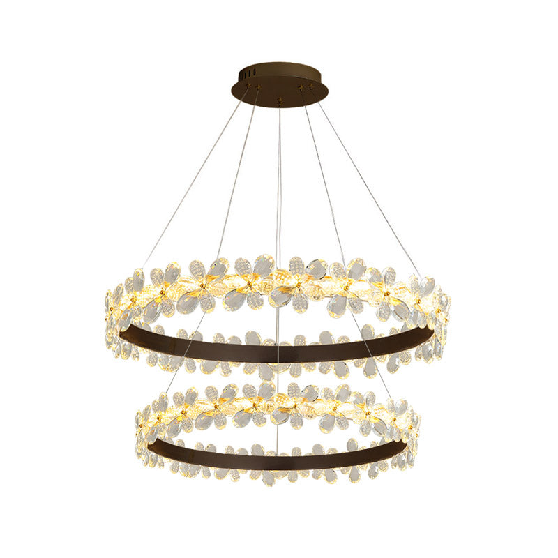 Modern Crystal Round Chandelier Lamp - Led Gold/Coffee Pendant Light Fixture In Warm/White 19.5/27.5