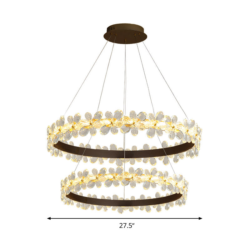 Modern Crystal Round Chandelier Lamp - Led Gold/Coffee Pendant Light Fixture In Warm/White 19.5/27.5