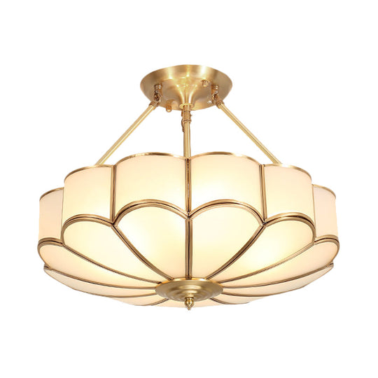 Traditional Scalloped Bedroom Ceiling Light Fixture with Brass Finish, 4/6 Bulb Capacity, 18"/23.5" Width