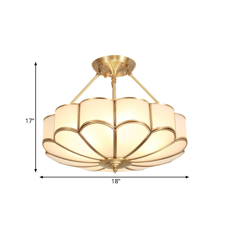 Traditional Scalloped Bedroom Ceiling Light Fixture with Brass Finish, 4/6 Bulb Capacity, 18"/23.5" Width