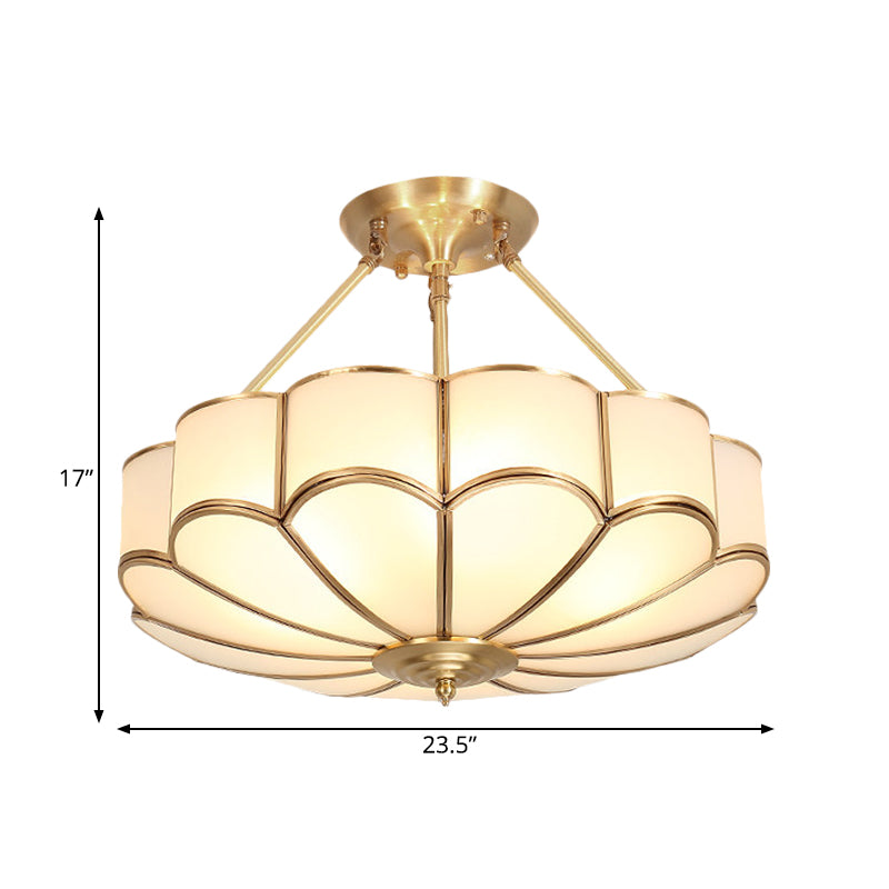 Traditional Scalloped Bedroom Ceiling Light Fixture with Brass Finish, 4/6 Bulb Capacity, 18"/23.5" Width