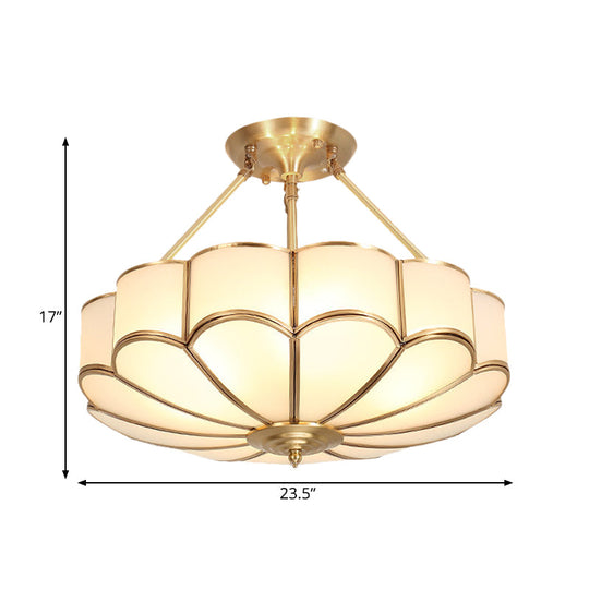 Traditional Scalloped Bedroom Ceiling Light Fixture with Brass Finish, 4/6 Bulb Capacity, 18"/23.5" Width