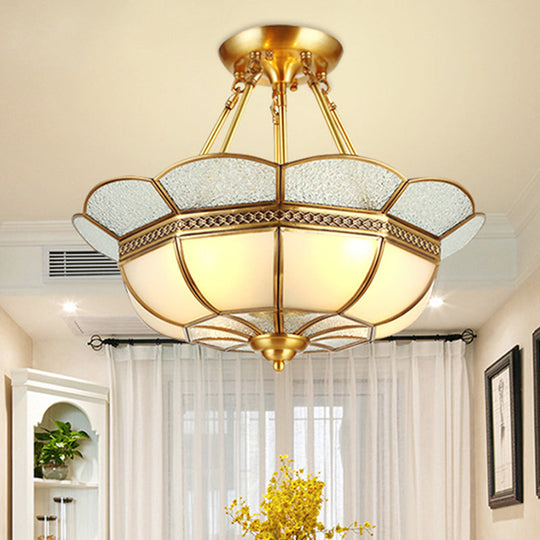 Scalloped Semi-Flush Brass Light Fixture for Bedroom - 4/6 Bulb Ceiling Mount, Traditional Design, 18"/23.5" W