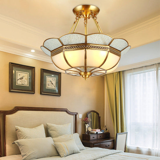 Scalloped Semi-Flush Brass Light Fixture for Bedroom - 4/6 Bulb Ceiling Mount, Traditional Design, 18"/23.5" W