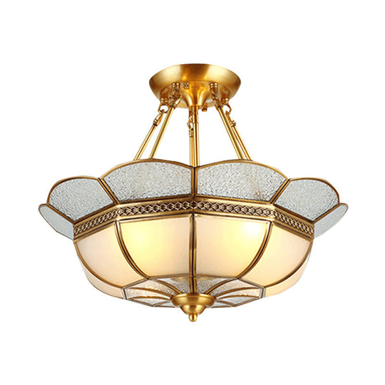 Scalloped Semi-Flush Brass Light Fixture for Bedroom - 4/6 Bulb Ceiling Mount, Traditional Design, 18"/23.5" W