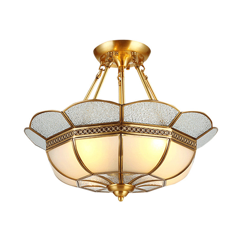 Scalloped Semi-Flush Brass Light Fixture For Bedroom - 4/6 Bulb Ceiling Mount Traditional Design