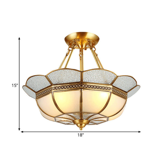 Scalloped Semi-Flush Brass Light Fixture for Bedroom - 4/6 Bulb Ceiling Mount, Traditional Design, 18"/23.5" W