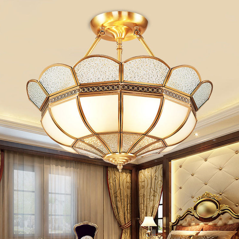 Scalloped Semi-Flush Brass Light Fixture for Bedroom - 4/6 Bulb Ceiling Mount, Traditional Design, 18"/23.5" W