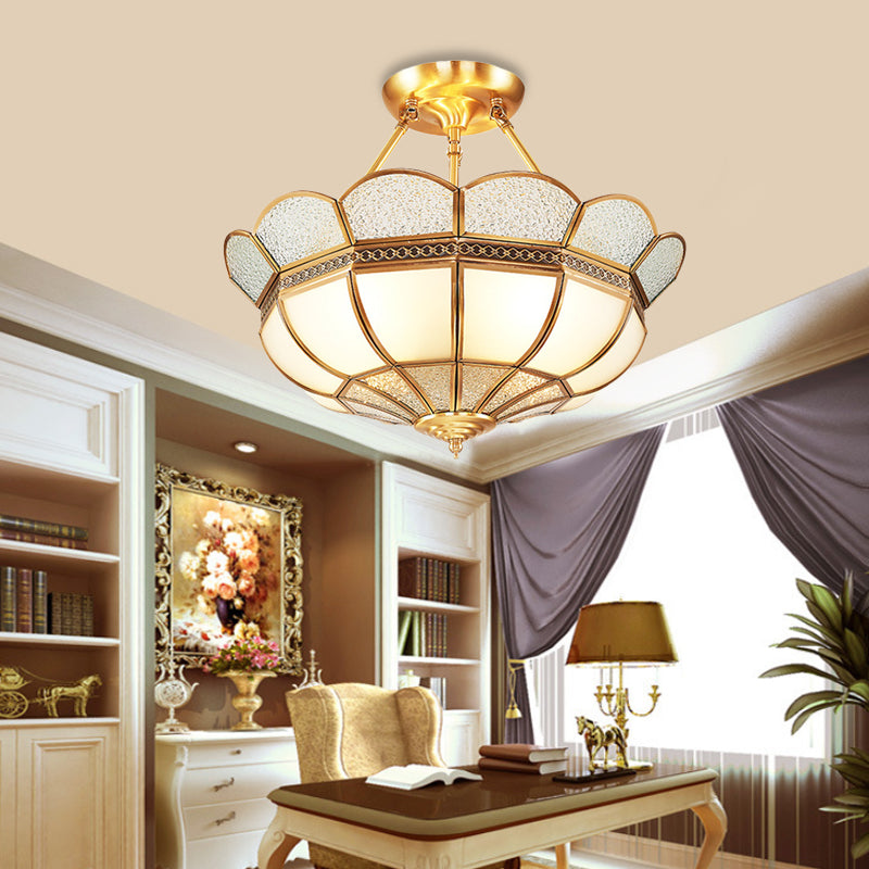 Scalloped Semi-Flush Brass Light Fixture for Bedroom - 4/6 Bulb Ceiling Mount, Traditional Design, 18"/23.5" W