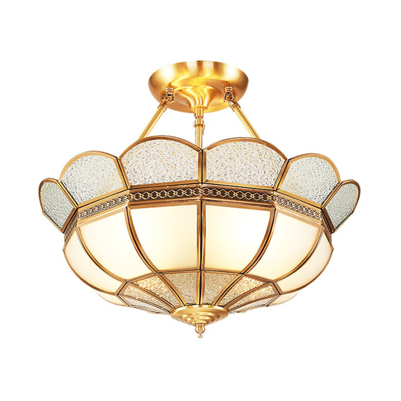 Scalloped Semi-Flush Brass Light Fixture for Bedroom - 4/6 Bulb Ceiling Mount, Traditional Design, 18"/23.5" W