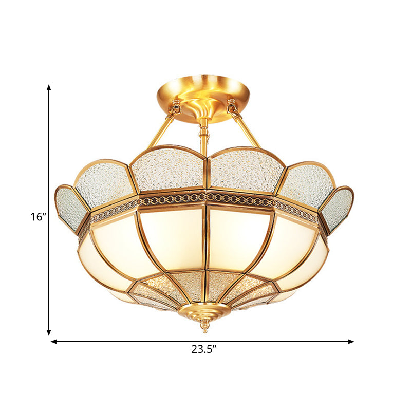 Scalloped Semi-Flush Brass Light Fixture for Bedroom - 4/6 Bulb Ceiling Mount, Traditional Design, 18"/23.5" W