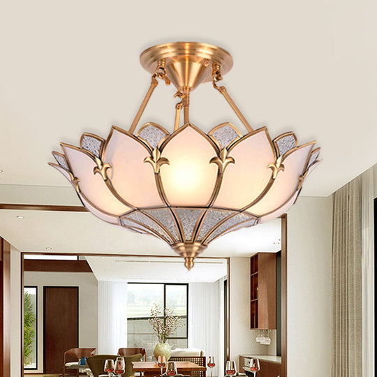 Traditional Brass Lotus Chandelier with Multi-Head Semi Flush Mount Ceiling Fixture for Living Room - 18"/25"/31.5" W