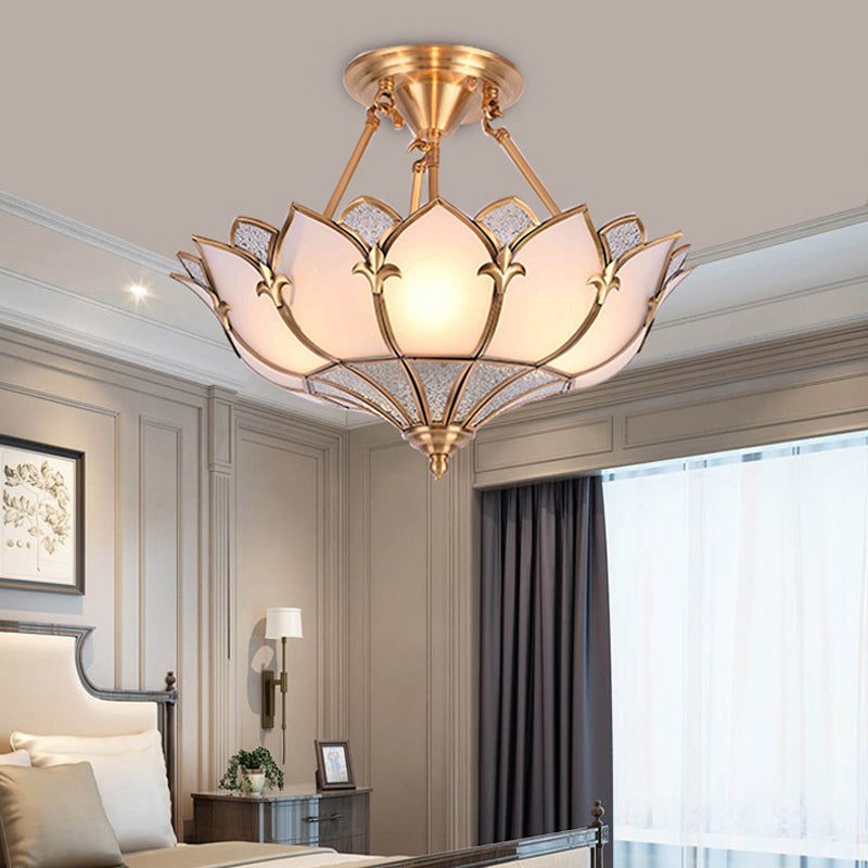 Traditional Brass Lotus Chandelier with Multi-Head Semi Flush Mount Ceiling Fixture for Living Room - 18"/25"/31.5" W