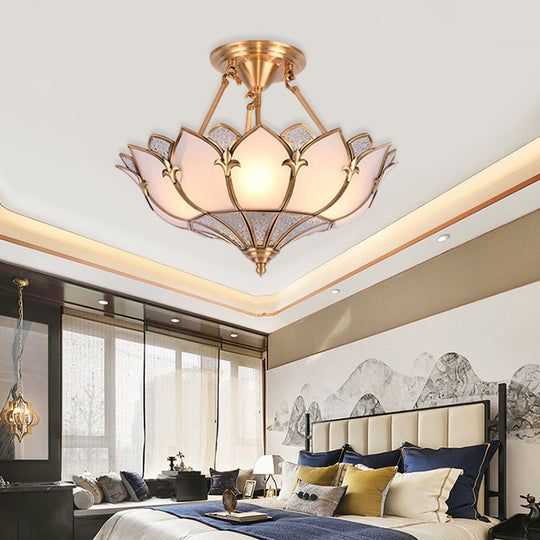 Traditional Brass Lotus Chandelier with Multi-Head Semi Flush Mount Ceiling Fixture for Living Room - 18"/25"/31.5" W