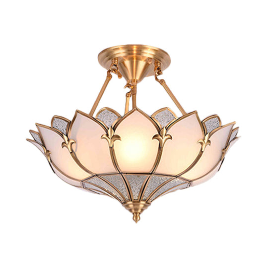 Traditional Brass Lotus Chandelier with Multi-Head Semi Flush Mount Ceiling Fixture for Living Room - 18"/25"/31.5" W