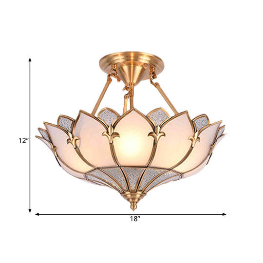 Traditional Brass Lotus Chandelier With Multi-Head Semi Flush Mount Ceiling Fixture For Living Room