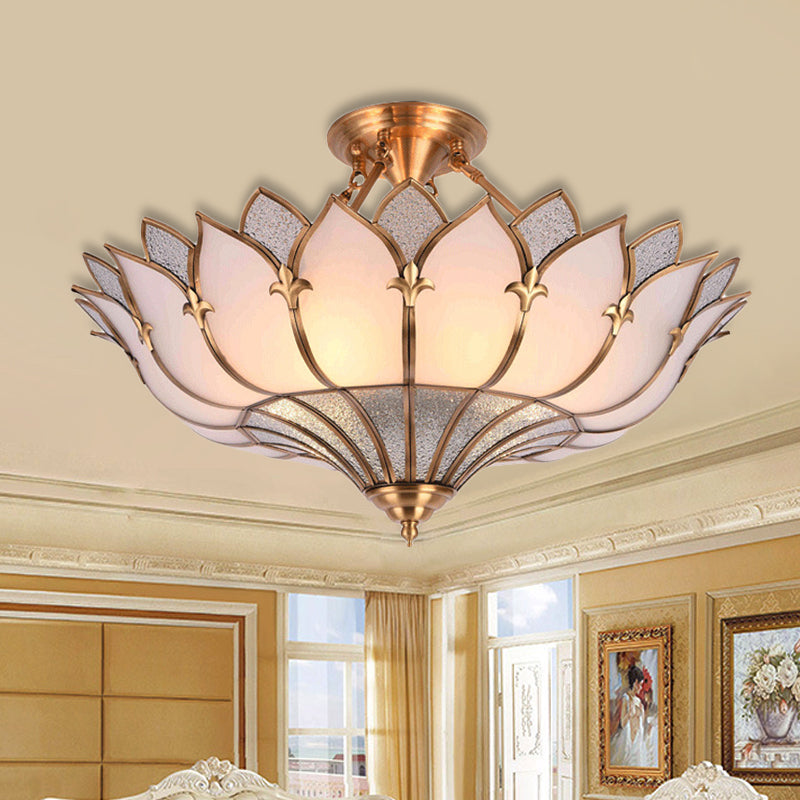 Traditional Brass Lotus Chandelier with Multi-Head Semi Flush Mount Ceiling Fixture for Living Room - 18"/25"/31.5" W