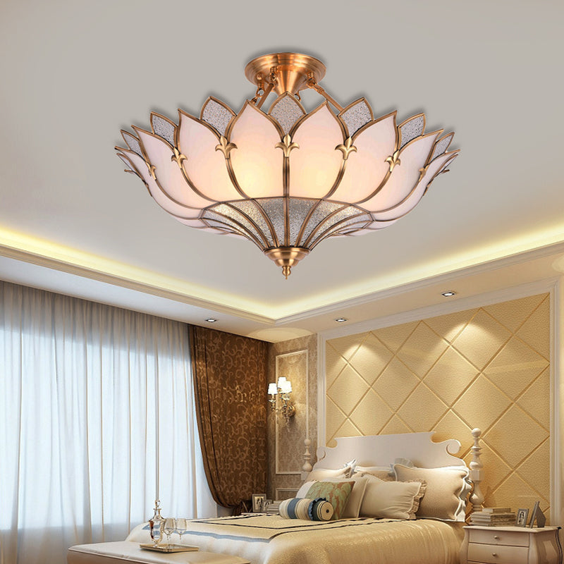 Traditional Brass Lotus Chandelier with Multi-Head Semi Flush Mount Ceiling Fixture for Living Room - 18"/25"/31.5" W