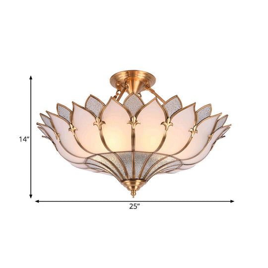 Traditional Brass Lotus Chandelier with Multi-Head Semi Flush Mount Ceiling Fixture for Living Room - 18"/25"/31.5" W