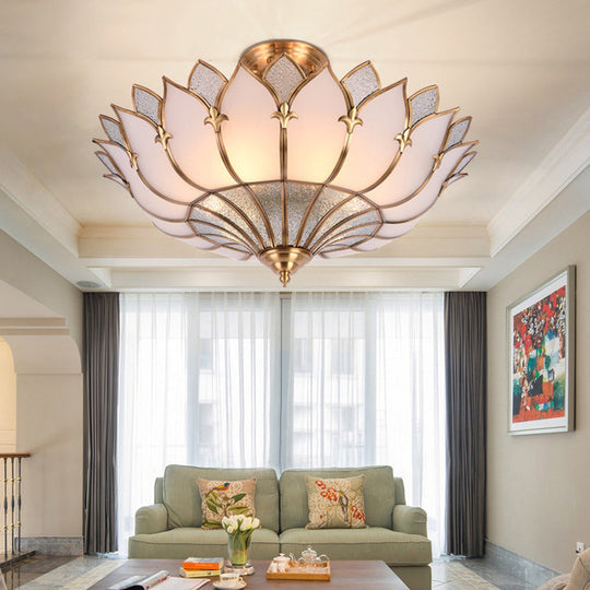 Traditional Brass Lotus Chandelier with Multi-Head Semi Flush Mount Ceiling Fixture for Living Room - 18"/25"/31.5" W