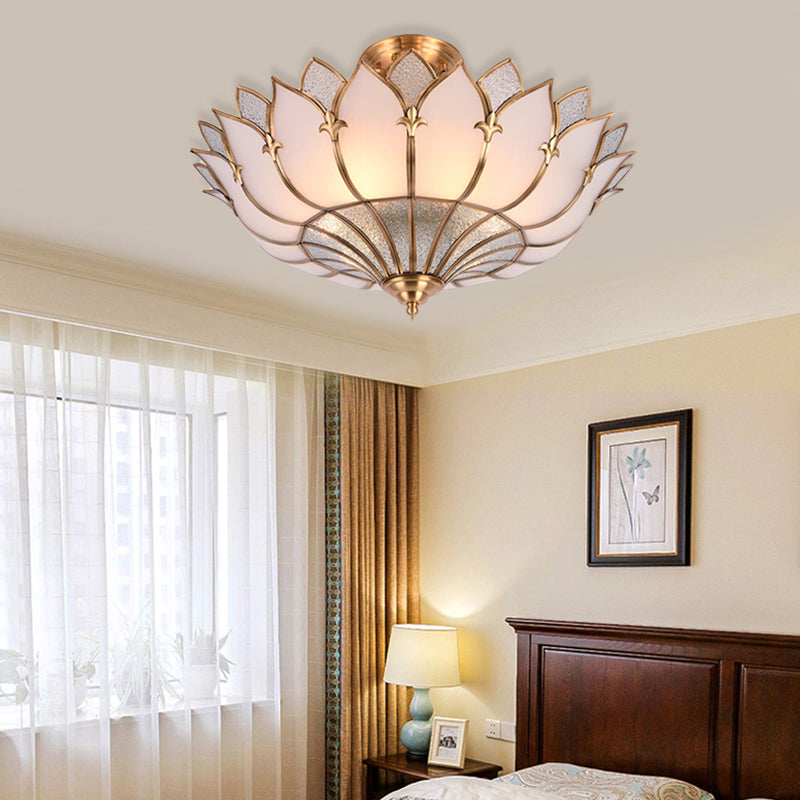 Traditional Brass Lotus Chandelier With Multi-Head Semi Flush Mount Ceiling Fixture For Living Room