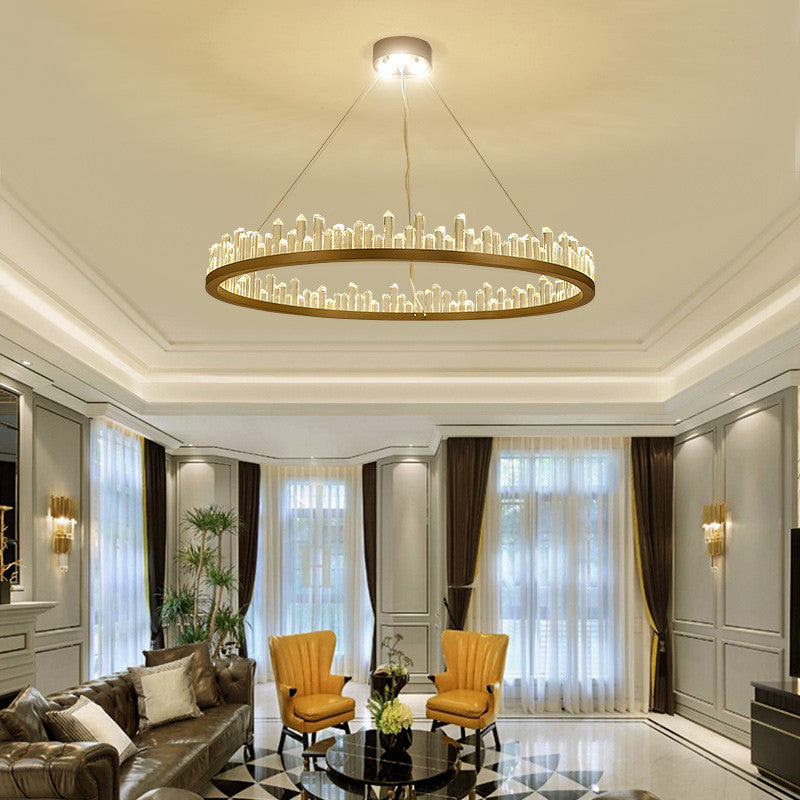 Contemporary Led Crystal Chandelier - Gold Circle Hanging Light Kit In Warm/White 16/23.5/31.5 Width