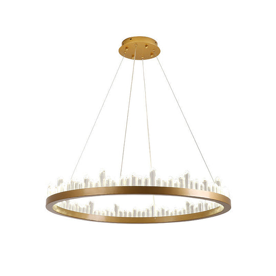 Contemporary Led Crystal Chandelier - Gold Circle Hanging Light Kit In Warm/White 16/23.5/31.5 Width