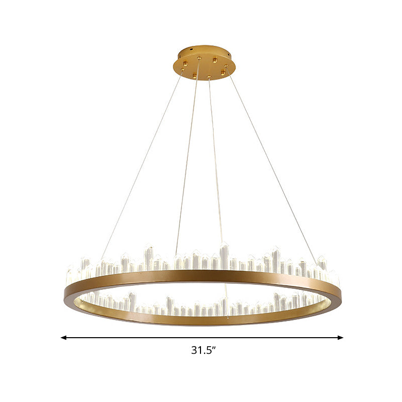 Contemporary Led Crystal Chandelier - Gold Circle Hanging Light Kit In Warm/White 16/23.5/31.5 Width