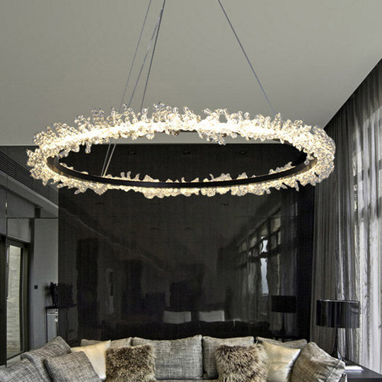 Modern Round Cut Crystal Chandelier Led Pendant Light - 16/23.5/31.5 Wide Black Finish Warm/White