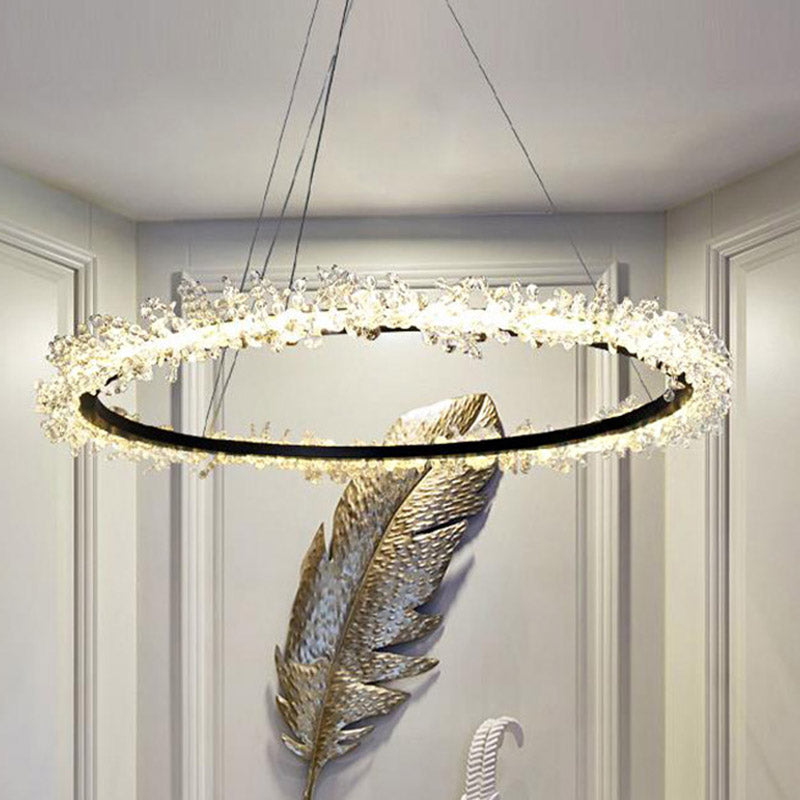 Modern Round Cut Crystal Chandelier Led Pendant Light - 16/23.5/31.5 Wide Black Finish Warm/White