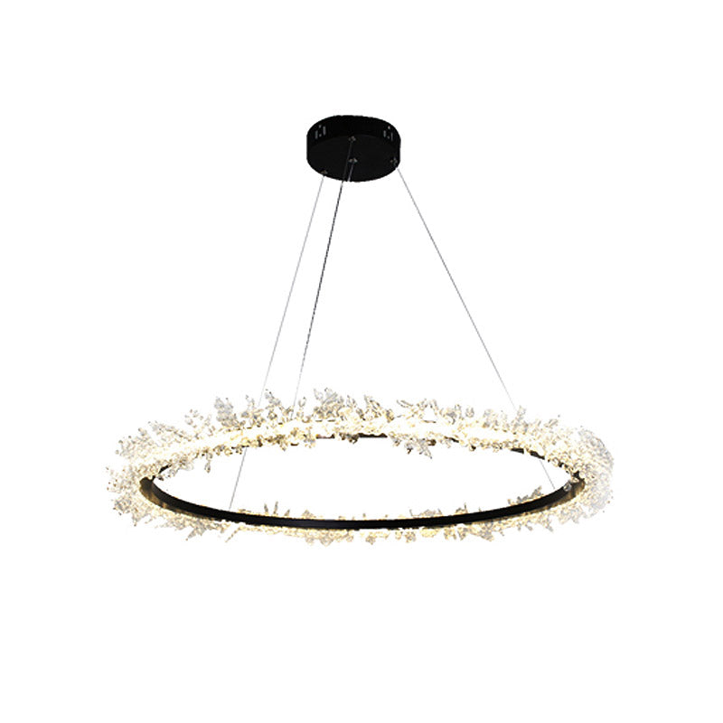 Modern Round Cut Crystal Chandelier Led Pendant Light - 16/23.5/31.5 Wide Black Finish Warm/White