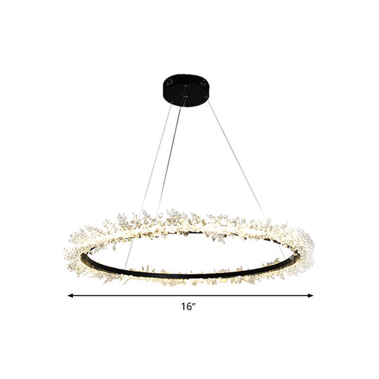 Modern Round Cut Crystal Chandelier Led Pendant Light - 16/23.5/31.5 Wide Black Finish Warm/White