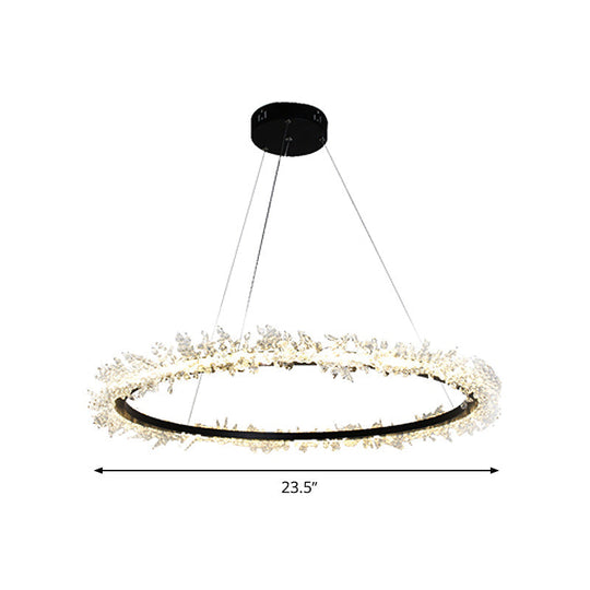 Modern Round Cut Crystal Chandelier Led Pendant Light - 16/23.5/31.5 Wide Black Finish Warm/White