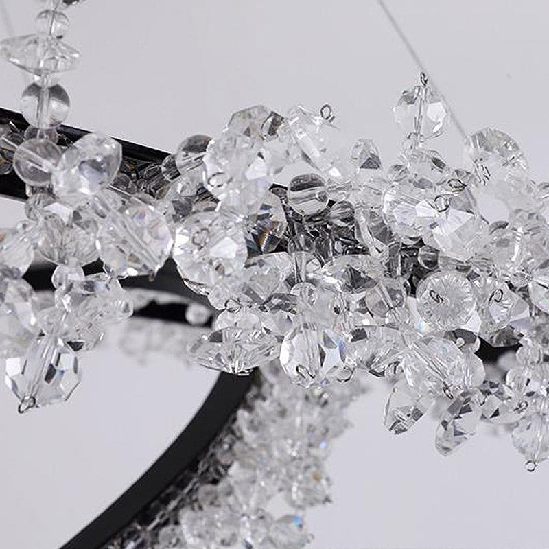 Modern Round Cut Crystal Chandelier Led Pendant Light - 16/23.5/31.5 Wide Black Finish Warm/White