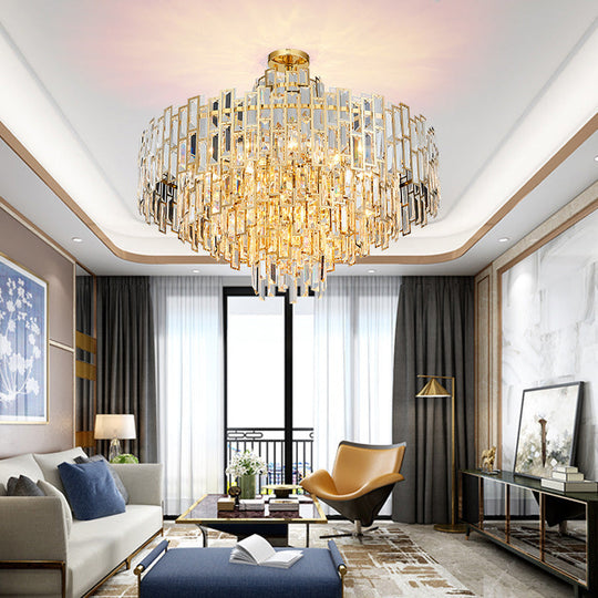 Contemporary Crystal Tiered Hanging Chandelier - 8/13 Heads 23.5/31.5 Gold Light For Living Room /