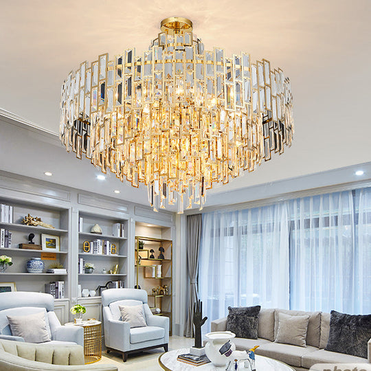 Contemporary Crystal Tiered Hanging Chandelier - 8/13 Heads 23.5/31.5 Gold Light For Living Room