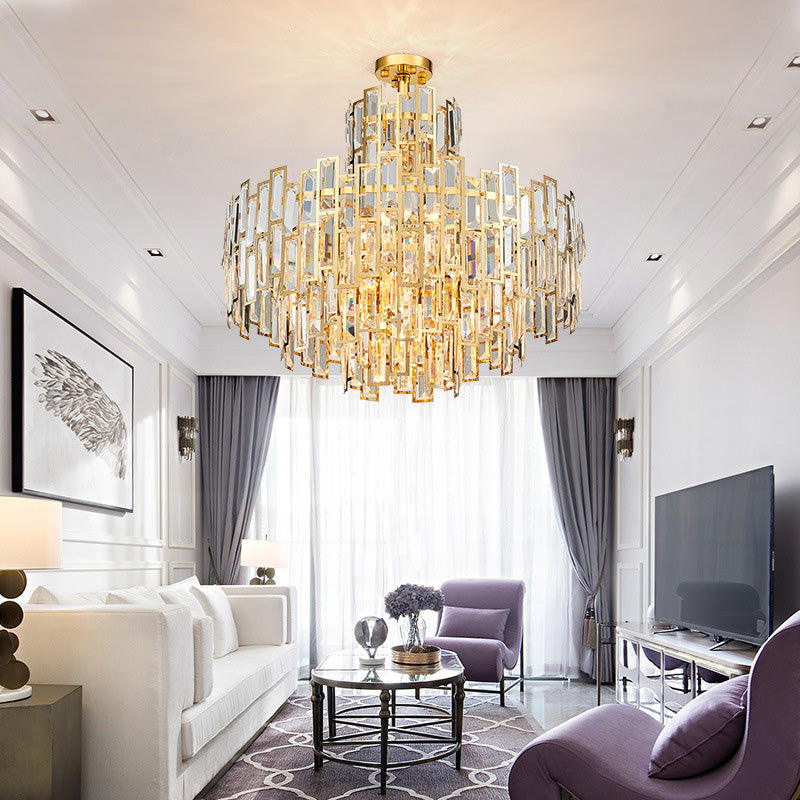 Contemporary Crystal Tiered Hanging Chandelier - 8/13 Heads 23.5/31.5 Gold Light For Living Room