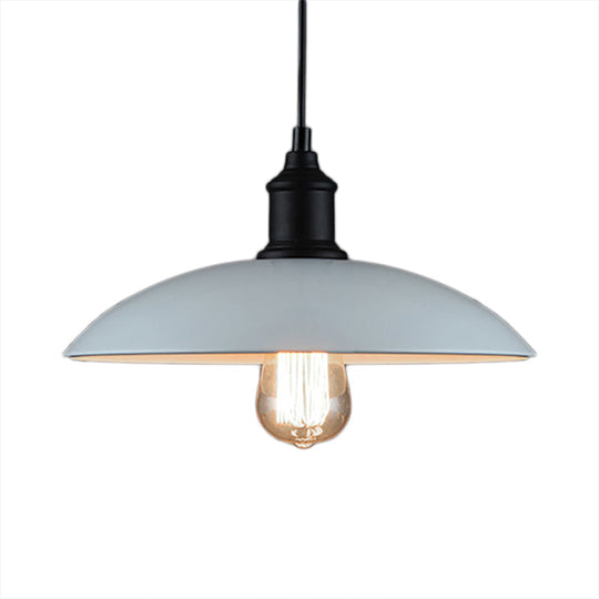 Metallic Loft Style Pendant Lamp with Saucer Shade for Living Room, Black/White - 12.5"/16" W