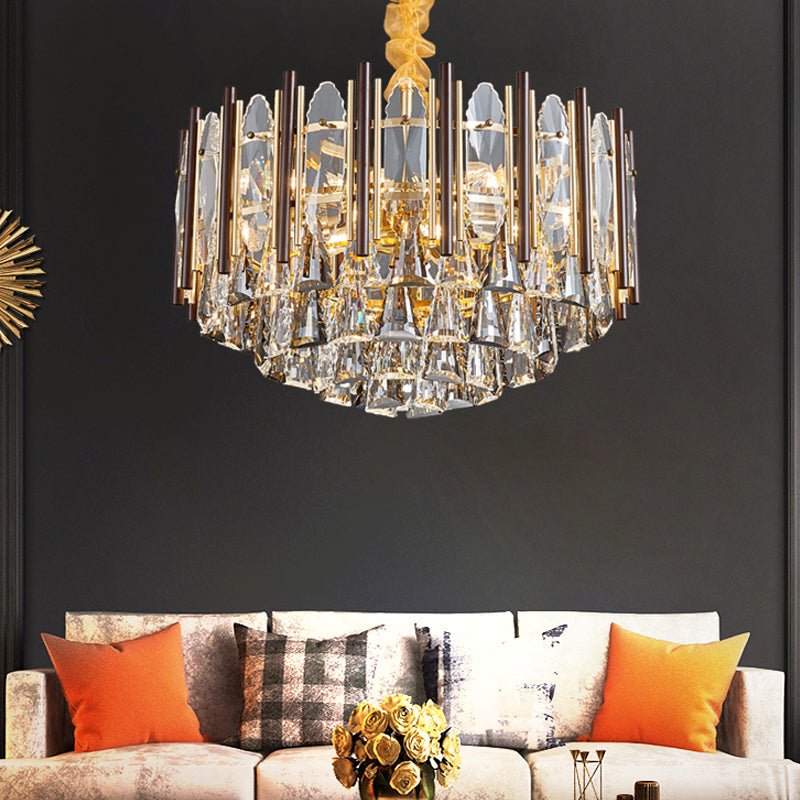 Contemporary Crystal Cylinder Pendant Chandelier - Black Ceiling Hanging Light Multiple Heads