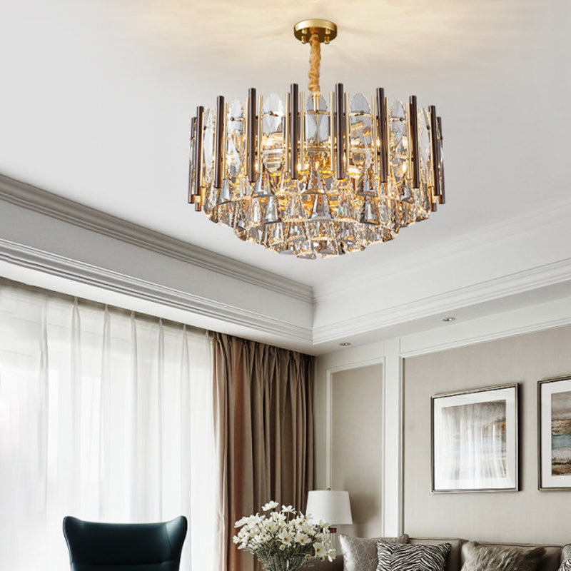 Contemporary Crystal Cylinder Pendant Chandelier - Black Ceiling Hanging Light Multiple Heads