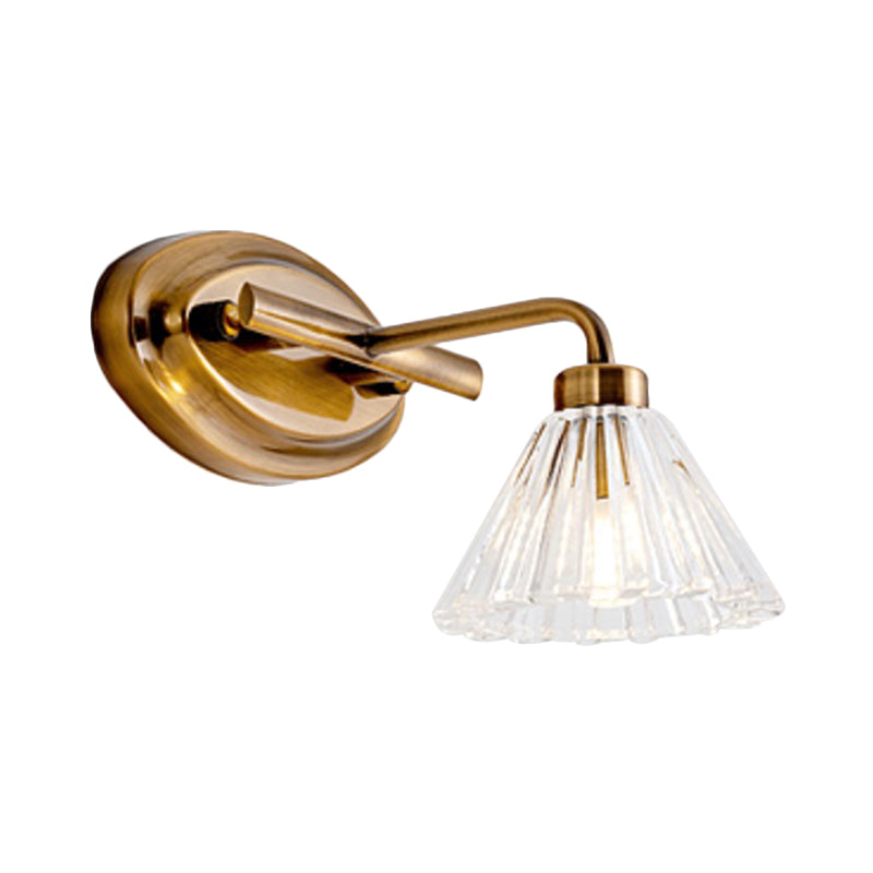 Brass Metal Led Cone Vanity Light Fixture - Traditional 1/2/3-Bulb Wall Sconce Lighting For