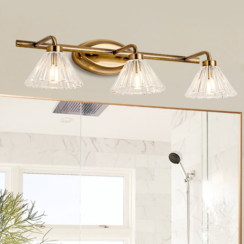 Brass Metal Led Cone Vanity Light Fixture - Traditional 1/2/3-Bulb Wall Sconce Lighting For