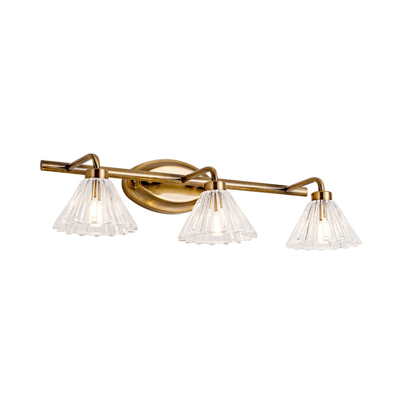 Brass Metal Led Cone Vanity Light Fixture - Traditional 1/2/3-Bulb Wall Sconce Lighting For