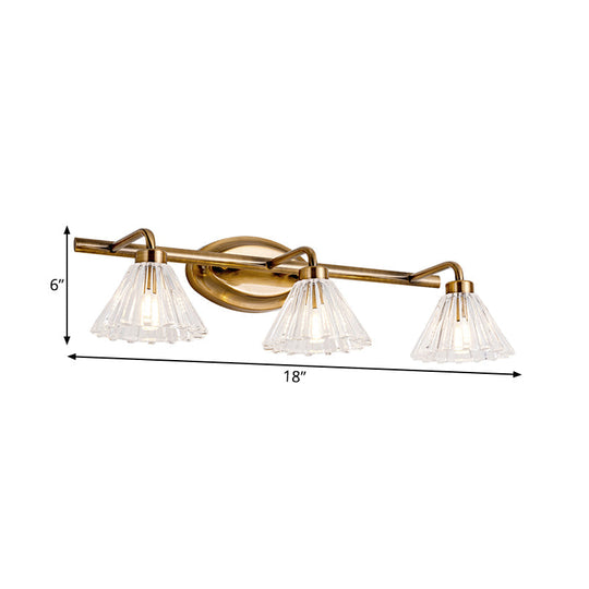 Brass Metal Led Cone Vanity Light Fixture - Traditional 1/2/3-Bulb Wall Sconce Lighting For