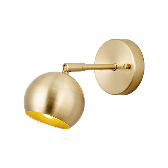 Led Dome Wall Sconce Traditional Brass Metal Vanity Light For Bathroom - 1/2/3 Bulb Options