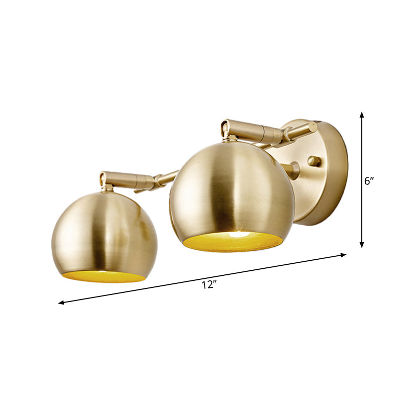 Led Dome Wall Sconce Traditional Brass Metal Vanity Light For Bathroom - 1/2/3 Bulb Options