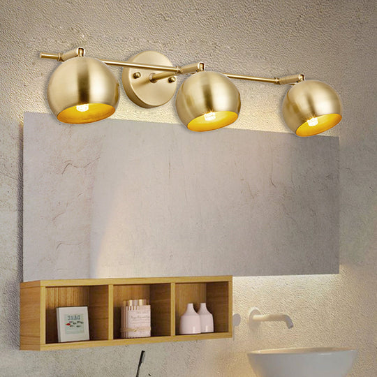 Led Dome Wall Sconce Traditional Brass Metal Vanity Light For Bathroom - 1/2/3 Bulb Options 3 /